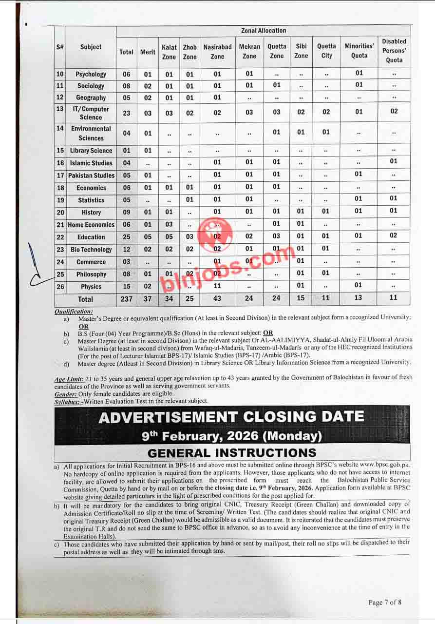 BPSC Jobs 2026– Advertisement No 1-2026