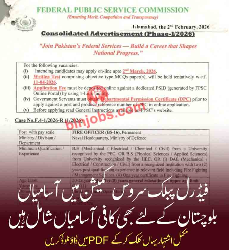 Federal Public Service Commission FPSC Jobs 2026