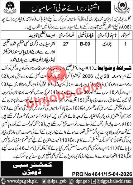 Revenue Department Sibi Division Patwari Jobs 2026