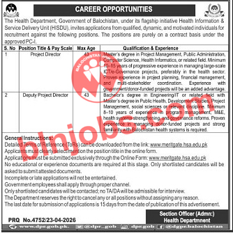 Health Department Government of Balochistan Jobs 2026