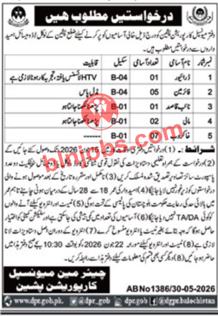 Municipal Corporation Pishin Jobs 2026