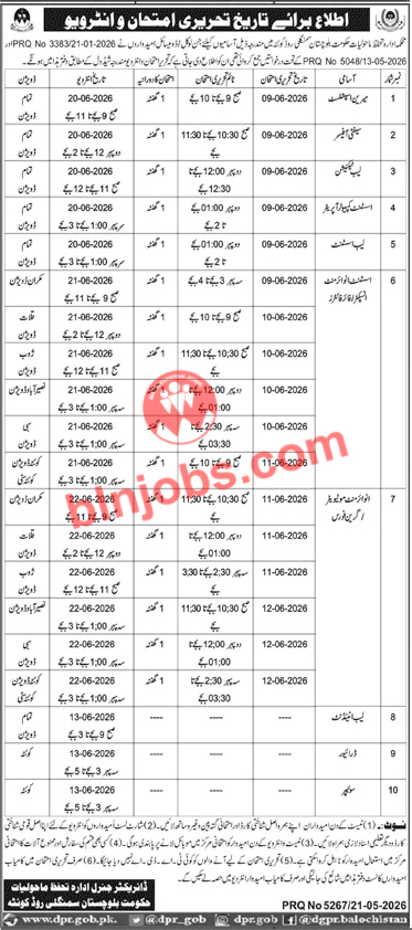 Environment Protection Department Balochistan Test Interviews