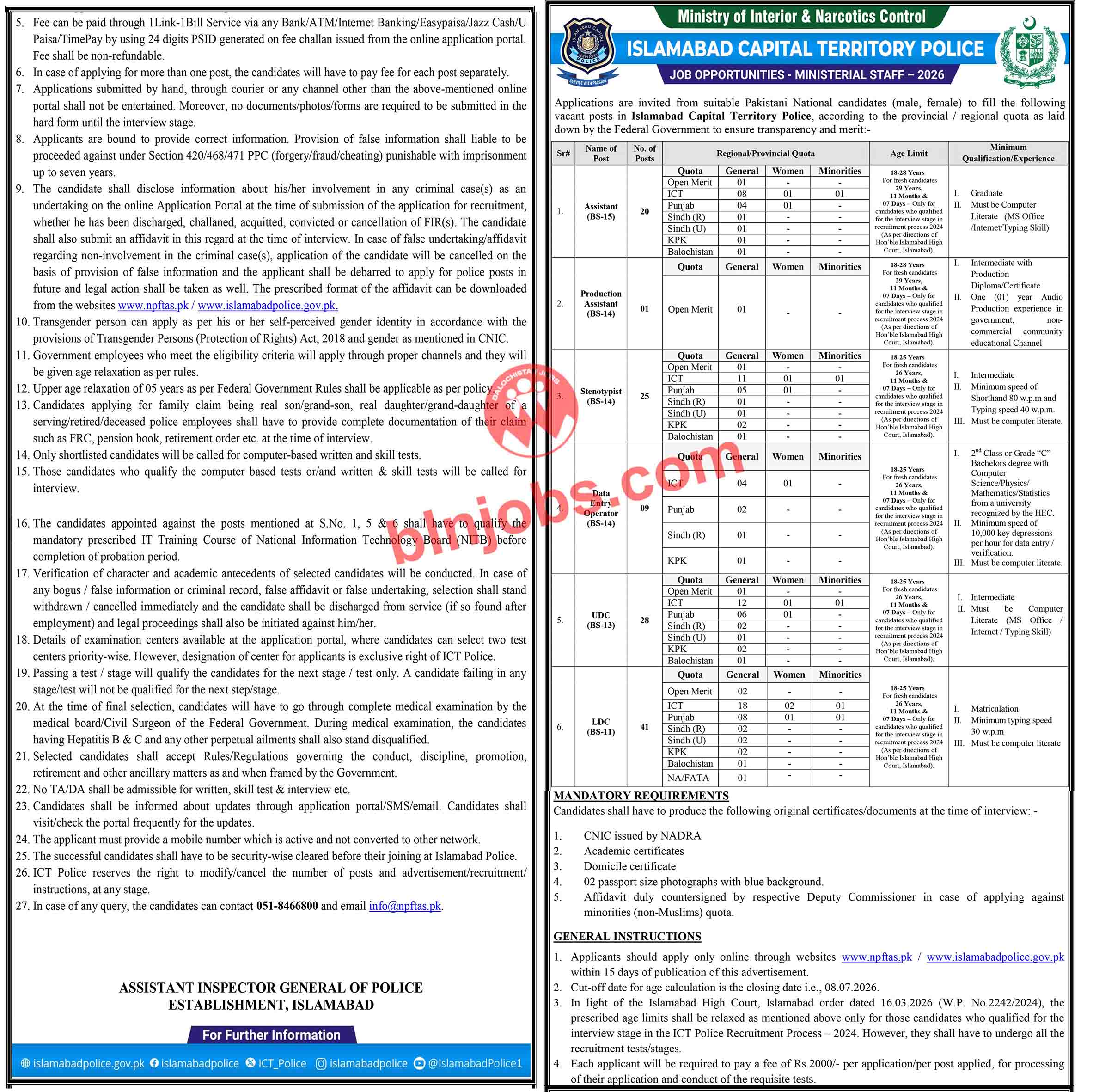 Islamabad Capital Territory ICT Police Jobs 2026